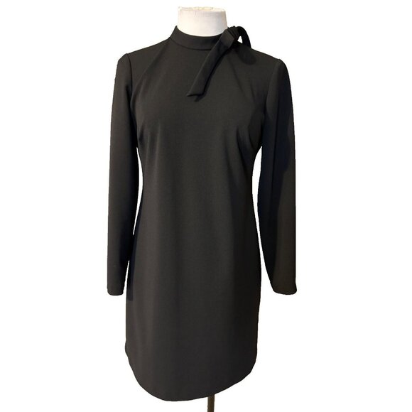 Calvin Klein Scuba Sheath Dress 6 Black Tie Neck Long Sleeve Career - Picture 2 of 12